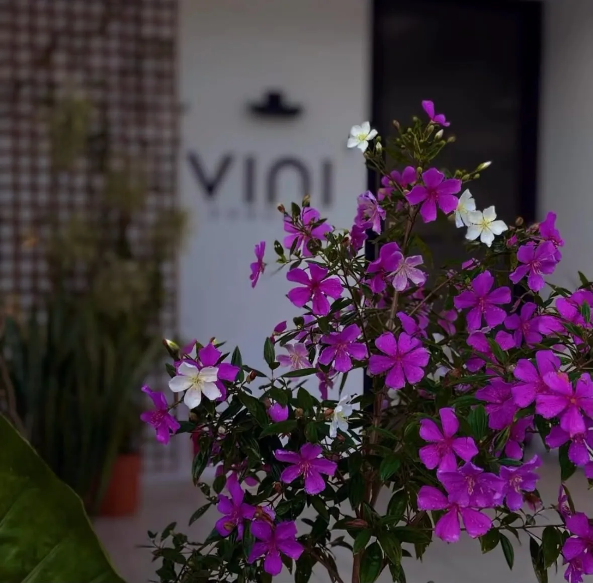Flores na entrada do salão